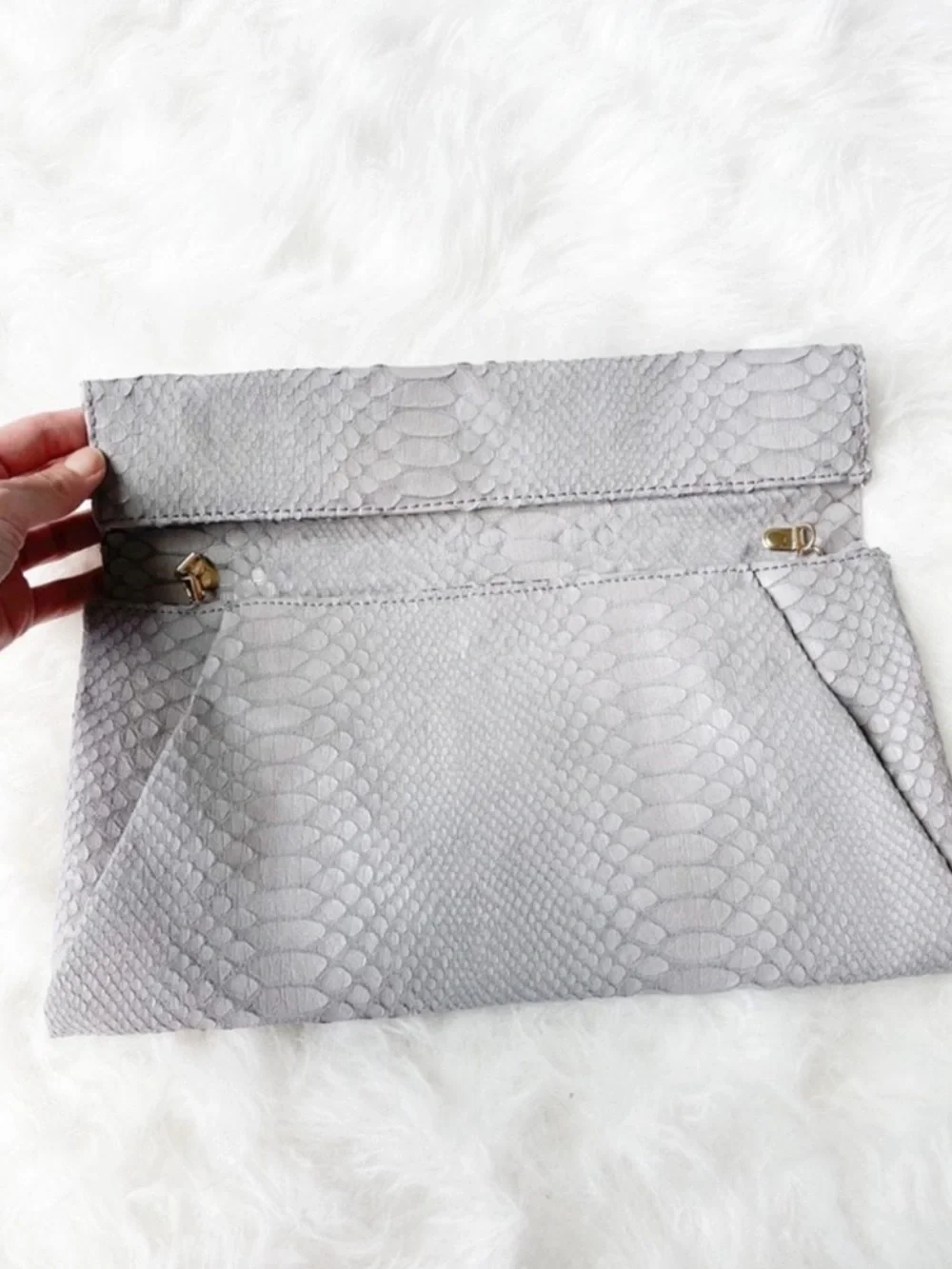 VICI Gray Croc Embossed Envelope Clutch
